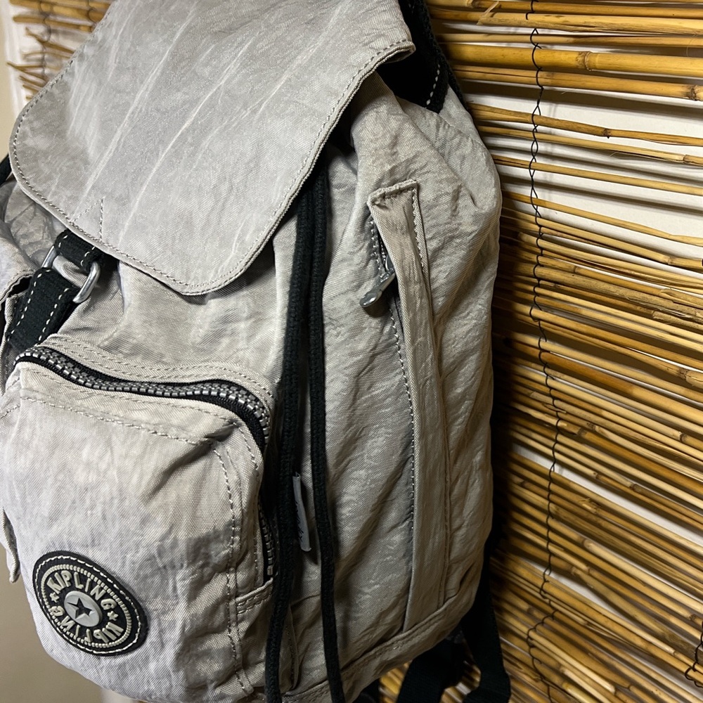 Kipling Light Gray Backpack With Black Accents - image 3